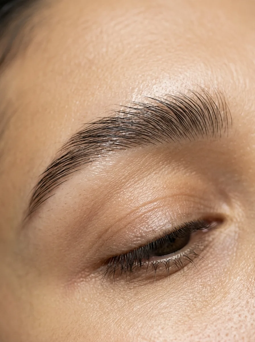 Well-defined laminated brows, close-up