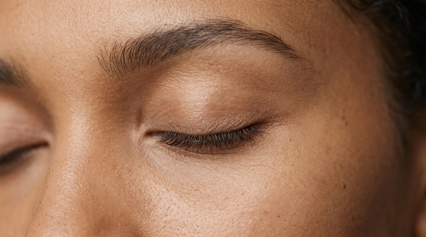 Editorial close-up of natural eyes, lashes and brows