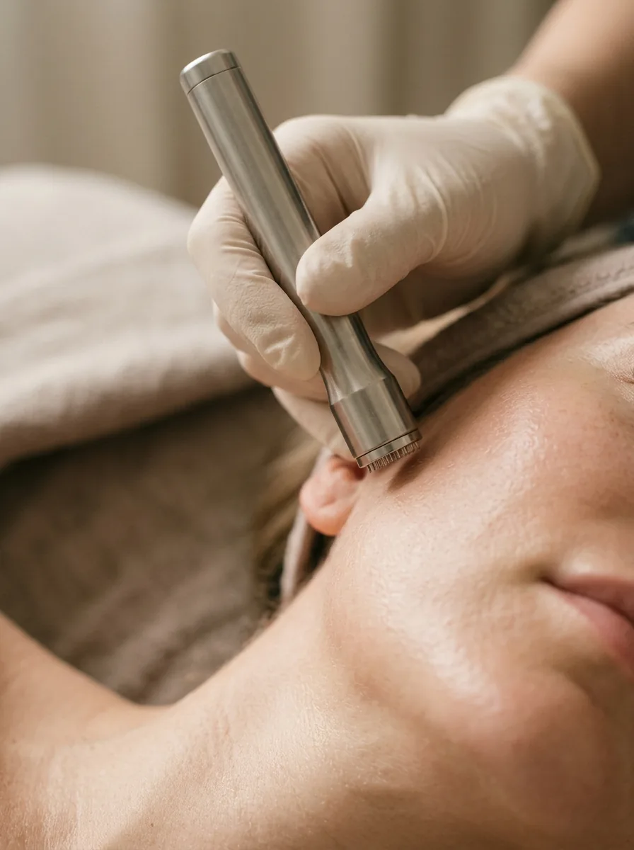 Close-up of skin during a professional microchanneling treatment